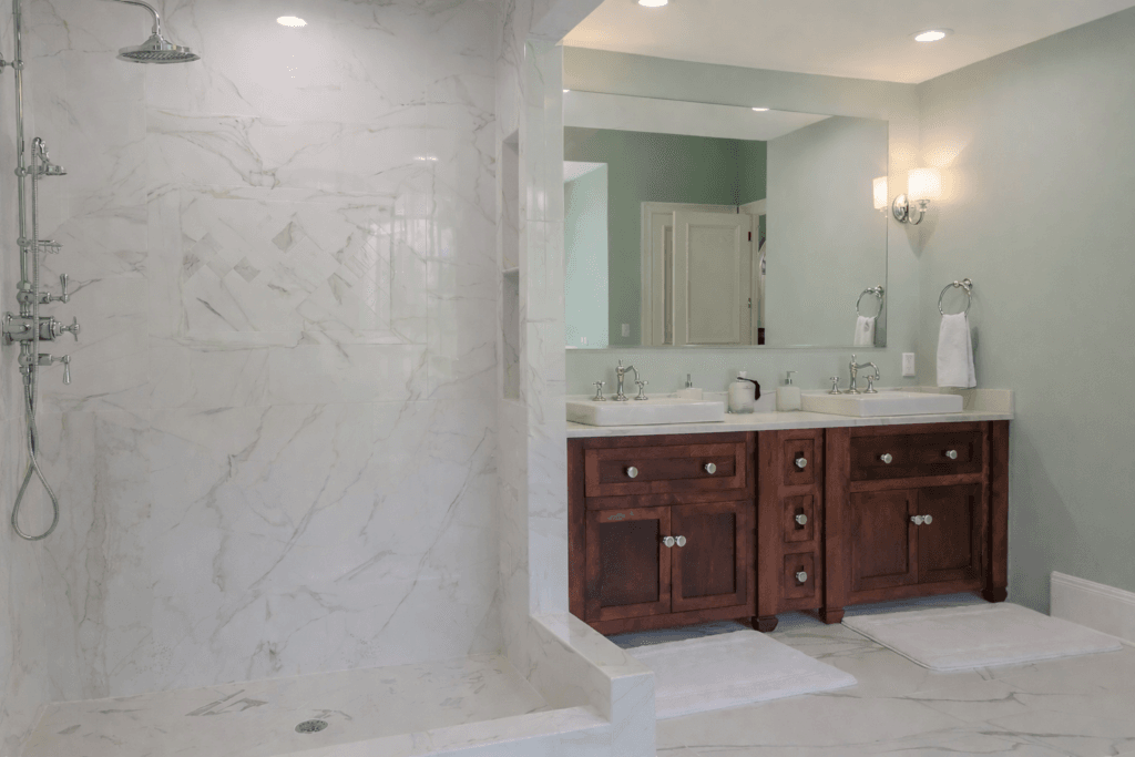 Modern frameless glass walk-in shower installed by Southern Comfort Home Improvements in Gainesville FL