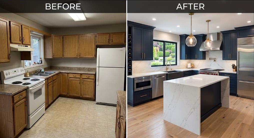 full kitchen renovation Gainesville FL custom cabinets and island